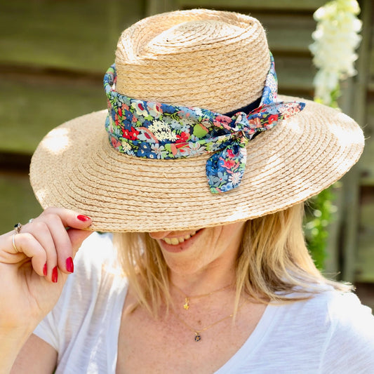 Floral Print Cotton Square Scarf – Thorpe Blue & Red