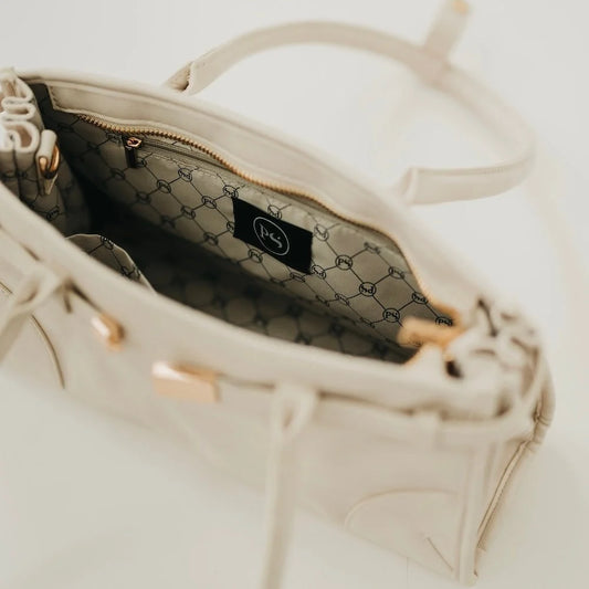 Cream Vegan Leather Shoulder Bag