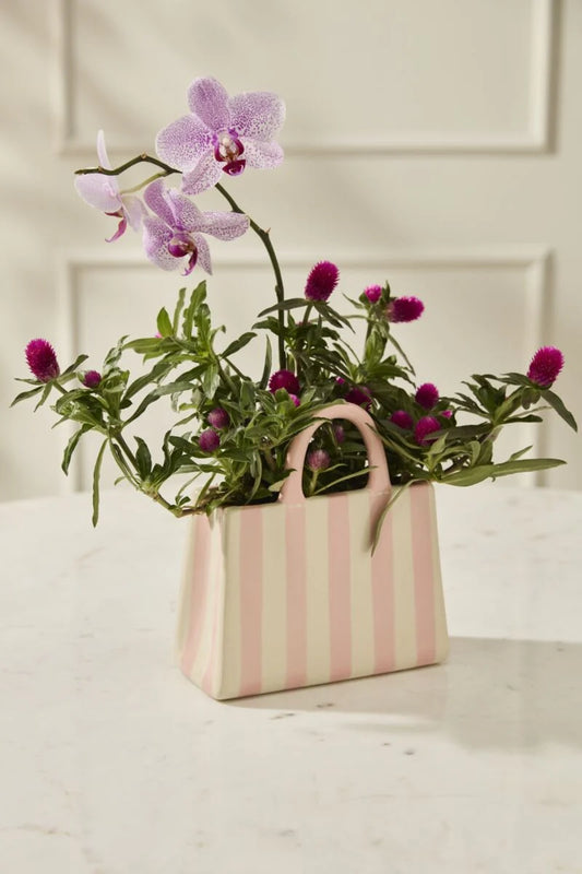 Gypsy Moon striped ceramic handbag vase