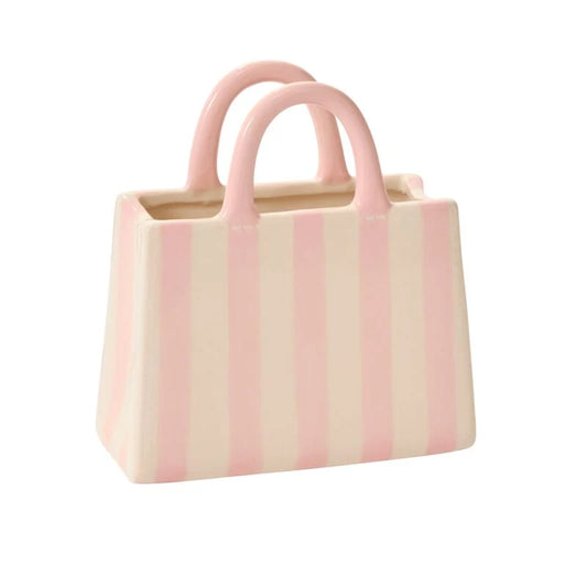 Striped Ceramic Handbag Vase – Decorative Flower Vessel